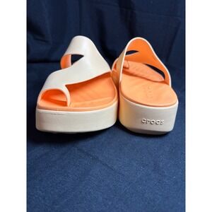Crocs Brooklyn Low Wedge Sandals Womens 9 Bone Orange Asymmetrical Toe Loop